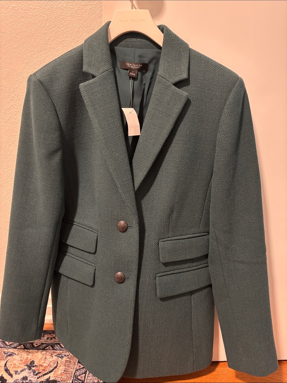 Ann Taylor Women's Green Twill Greenwich Two-Button Thick Winter Blazer